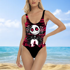 One Piece Bikini Skull Gothic Romance Print Swimwear