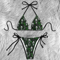 Green Skull Rose Floral Micro Triangle Bikini Swimsuit