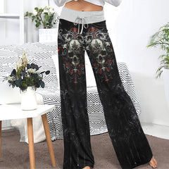 Grey Skull Gothic Art Women's High-waisted Wide Leg Pants | Wonder Skull