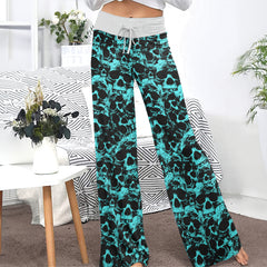 Cyan Skull Pattern Women's High-waisted Wide Leg Pants