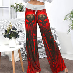 Bloodlust Skull Art Women's High-waisted Wide Leg Pants