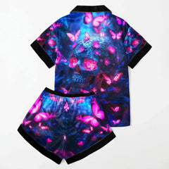 Neon Skull Butterfly Women's Pajama Sets Top Sleeve & Short Bottom