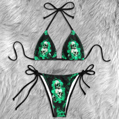 Cyber Green Smoke Skull Micro Triangle Bikini Swimsuit