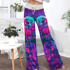 Neon Galaxy Skull Rose Women's High-waisted Wide Leg Pants
