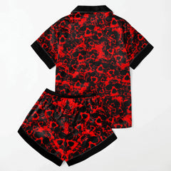 Red Skull Pattern Women's Pajama Sets Top Sleeve & Short Bottom