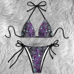Deep Purple Skull Forest Micro Triangle Bikini Swimsuit