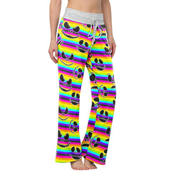 Purple Skull Flower Women's High-waisted Wide Leg Pants | Wonder Skull