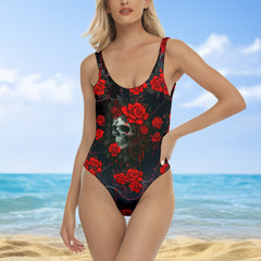 One Piece Bikini Blood Petals & Silent Skulls Print Swimwear
