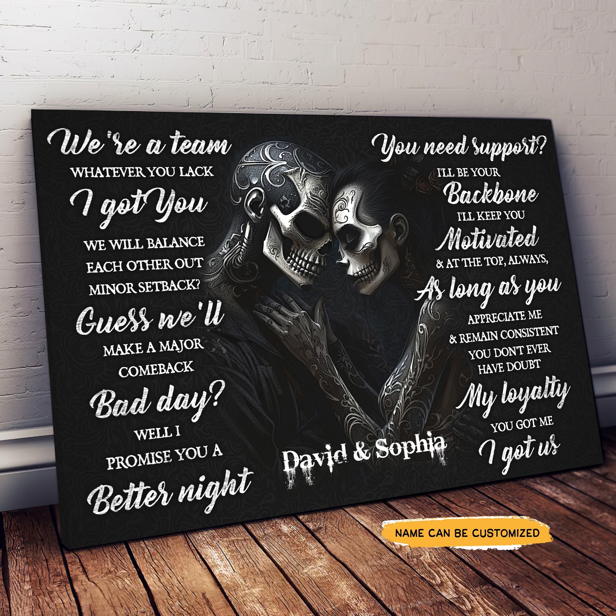 We're A Team - Custom Personalized Names Gothic Skull And Roses Canvas