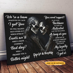 We're A Team - Custom Personalized Names Gothic Skull And Roses Canvas