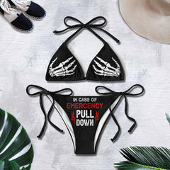 Funny Skull Pull Down Micro Triangle Bikini Swimsuit - Wonder Skull