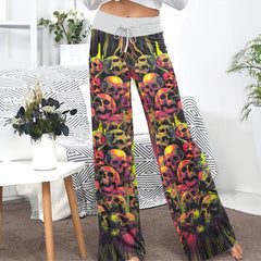 Skull Inferno Bloom Women's High-waisted Wide Leg Pants