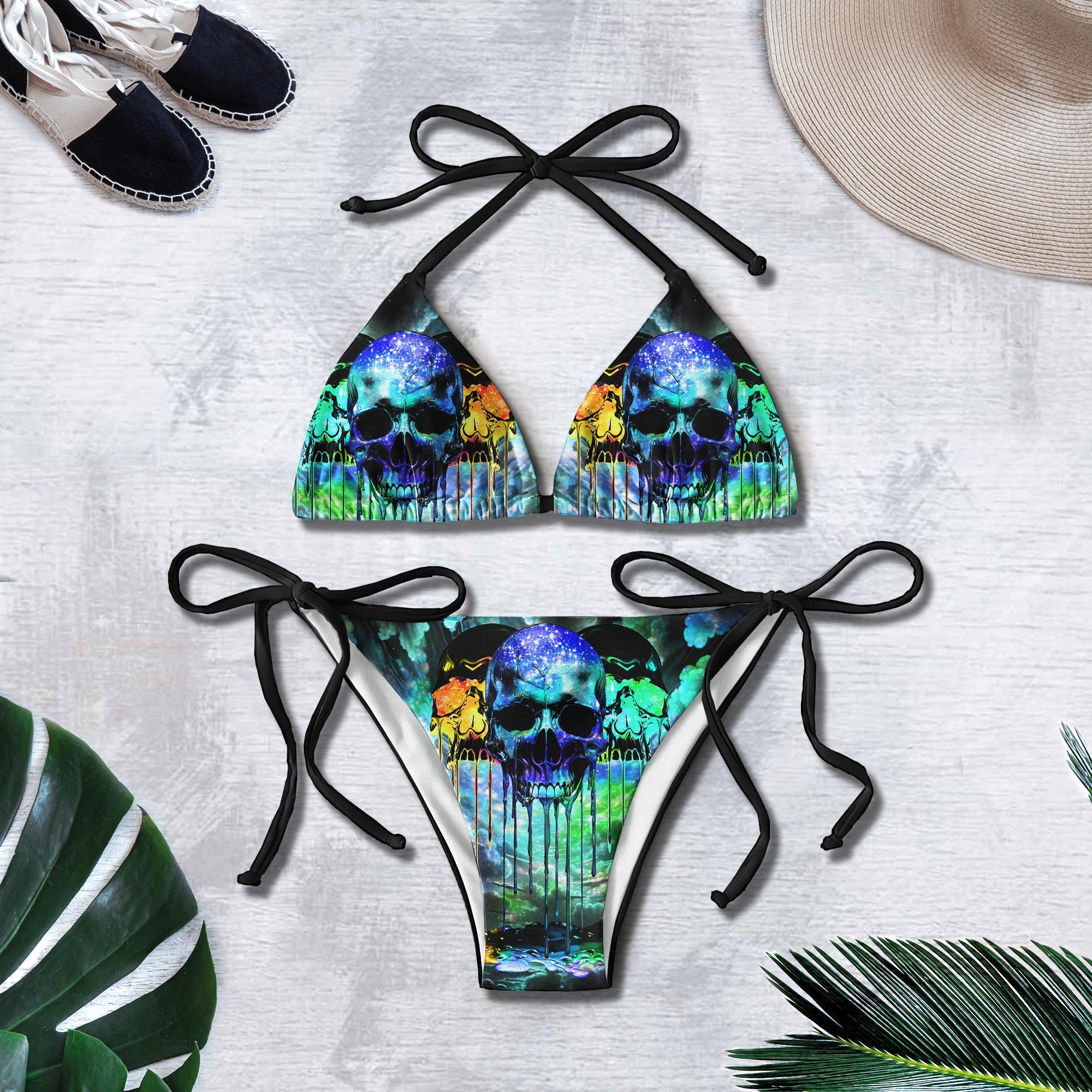 Mega Skull Green Micro Triangle Bikini Swimsuit - Wonder Skull