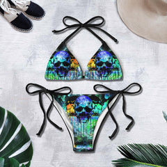 Mega Skull Green Micro Triangle Bikini Swimsuit - Wonder Skull