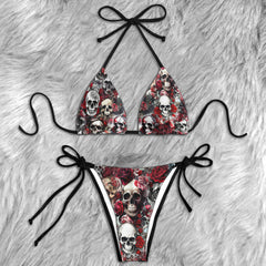 Red Skull Roses Gohic Micro Triangle Bikini Swimsuit