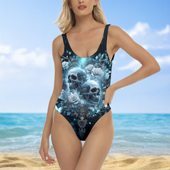 One Piece Bikini Frosted Skull Bloom Reverie Print Swimwear