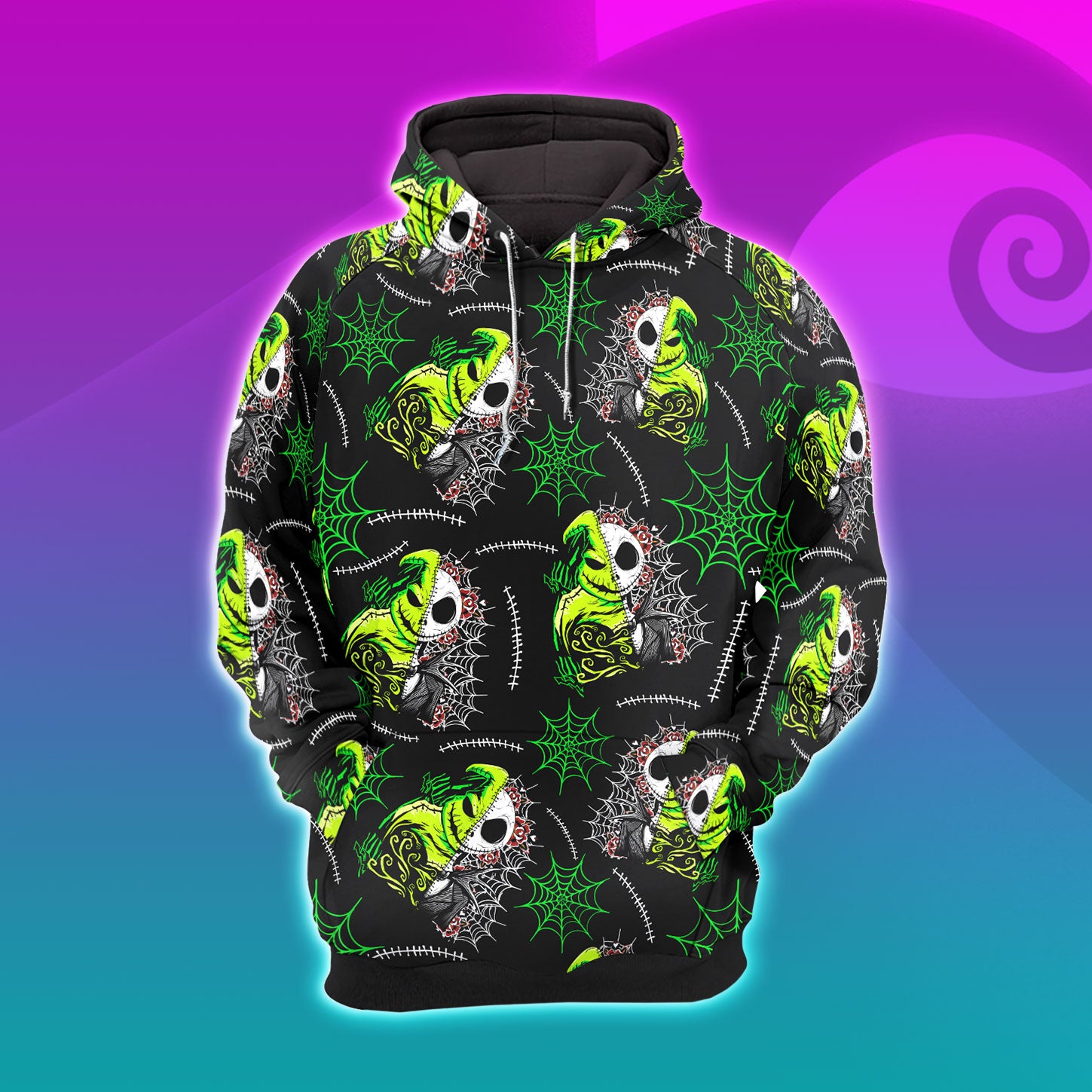 Green Nightmare Theme Pattern Combo Hoodie and Leggings - Dark and edgy matching set with skull designs for a unique and stylish look