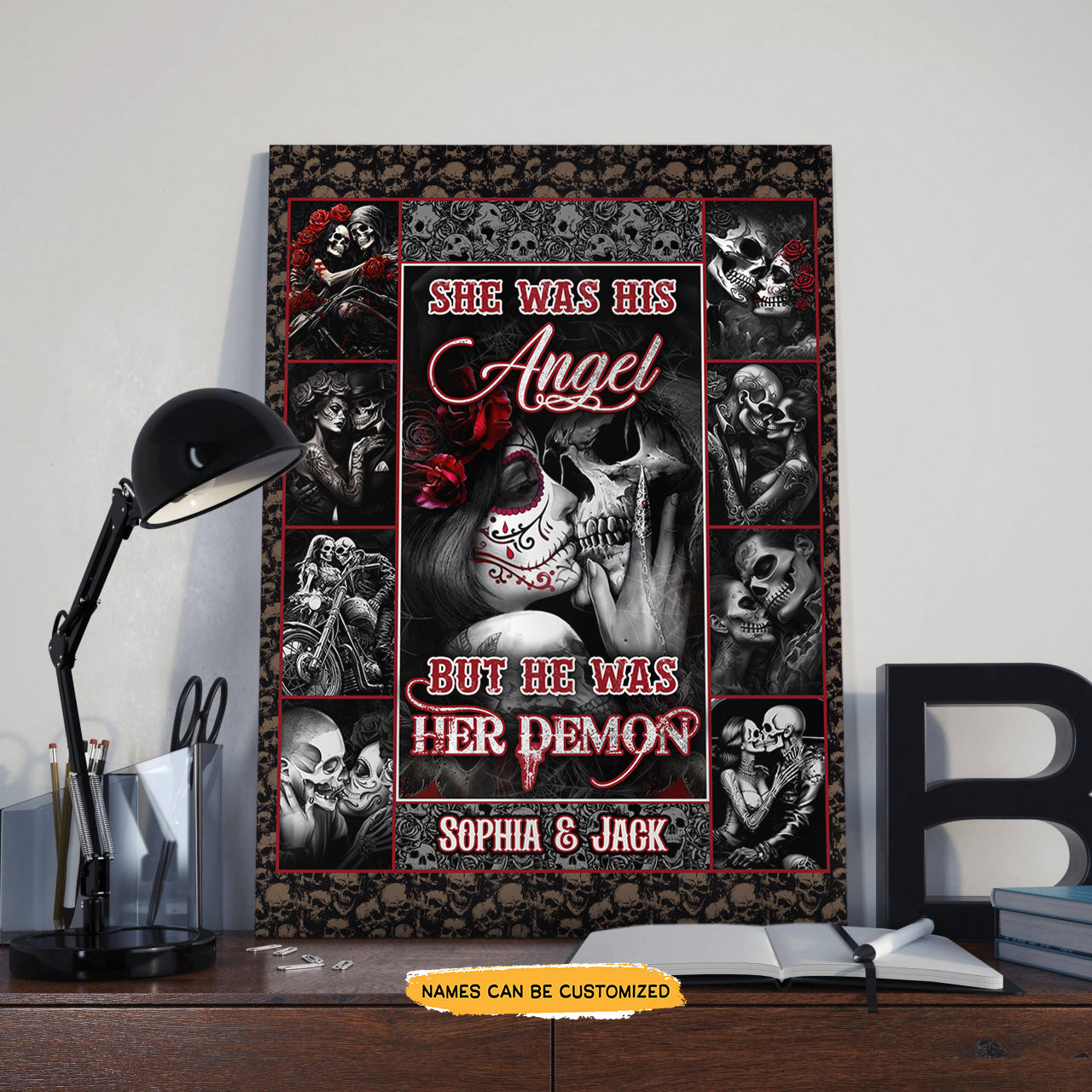 Angel Demon Couple Skull - Gothic Custom Personalized Canvas Anniversary Gift