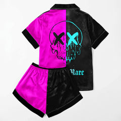 Neon Skull Art Women's Pajama Sets Top Sleeve & Short Bottom