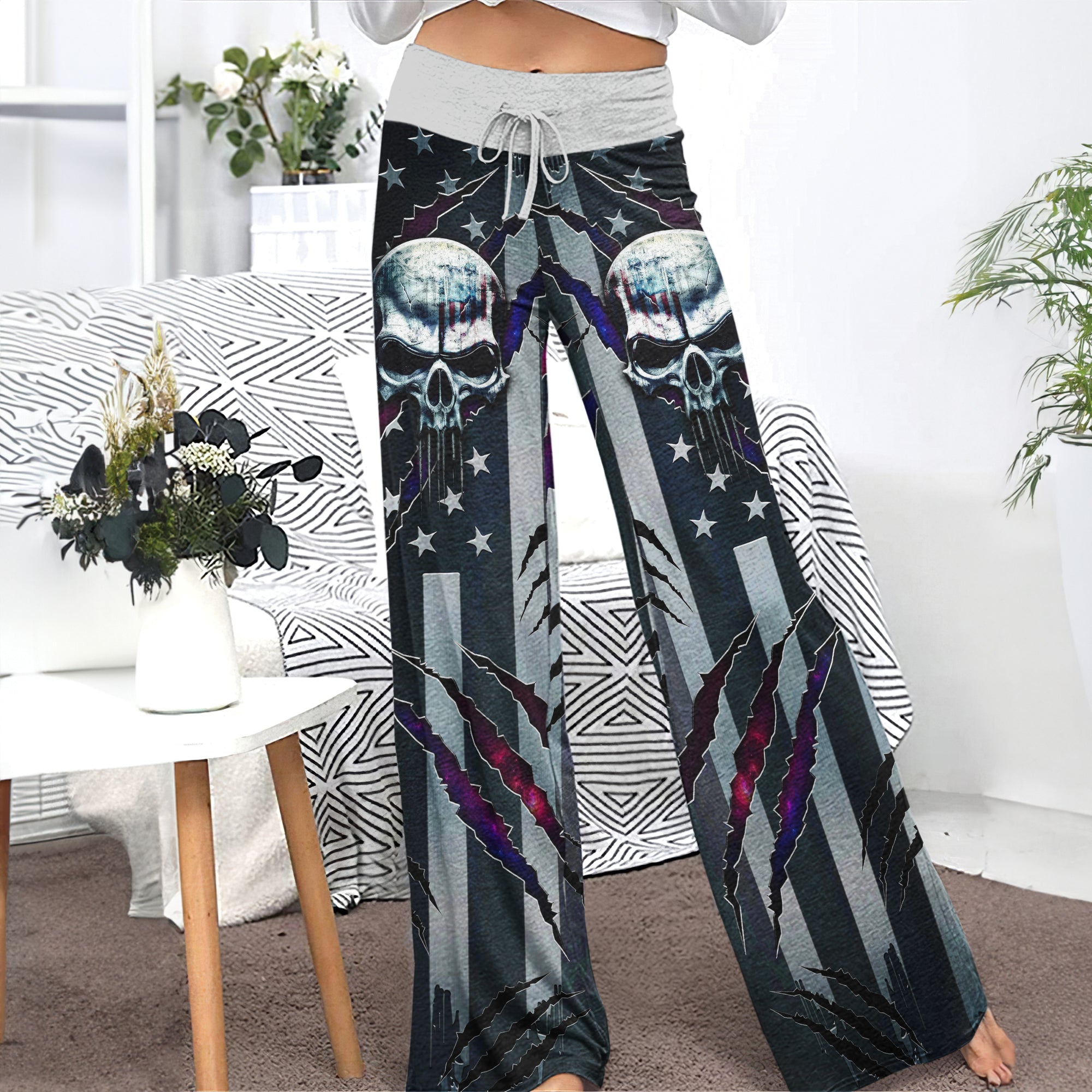 Metal Scary Skull Art Women's High-waisted Wide Leg Pants | Wonder Skull