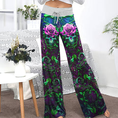 Skull Rose Thorn Art Women's High-waisted Wide Leg Pants