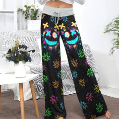 Neon Skull Leaf Art Women's High-waisted Wide Leg Pants
