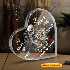 We Keep Us - Customized Skull Couple Crystal Heart Anniversary Gifts