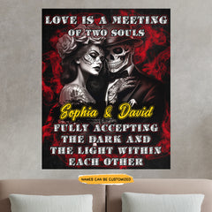 Love Is Meeting - Custom Personalized Names Gothic Skull And Roses Canvas