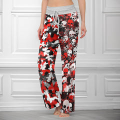 Crimson Chaos Skull Butterfly Women's High-waisted Wide Leg Pants