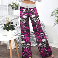 Pink Skull Verdant Whisper Women's High-waisted Wide Leg Pants