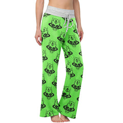 Green Baby Devil Art Women's High-waisted Wide Leg Pants | Wonder Skull