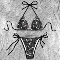 Metallic Skull Butterfly Relief Micro Triangle Bikini Swimsuit