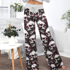 Fiery Skull Pink Eyes Women's High-waisted Wide Leg Pants