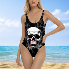 One Piece Bikini Bleeding Skull Smoke Print Swimwear