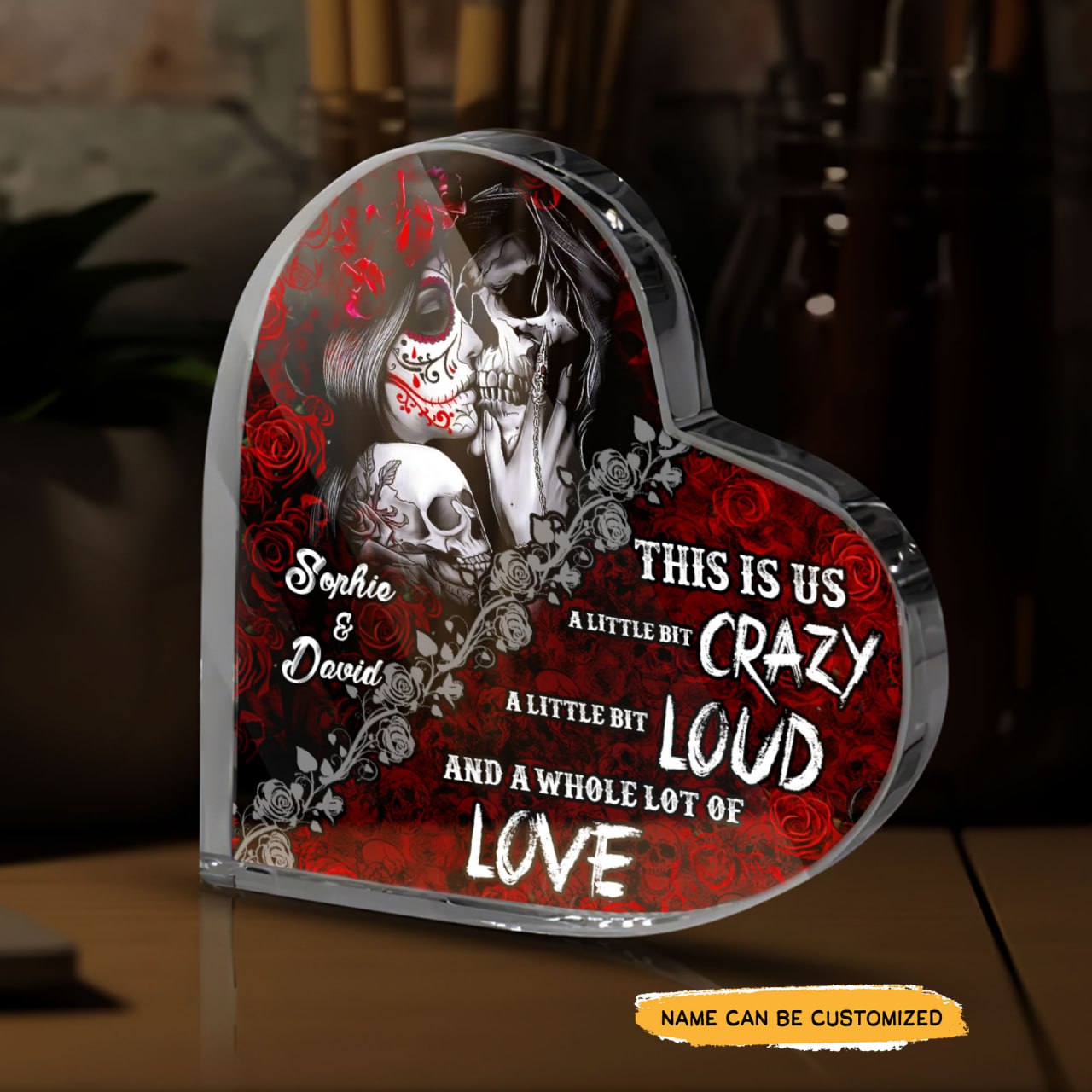 Bit Loud - Customized Skull Couple Crystal Heart Anniversary Gifts