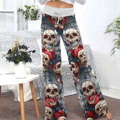 Roses & Remains Skull Women's High-waisted Wide Leg Pants