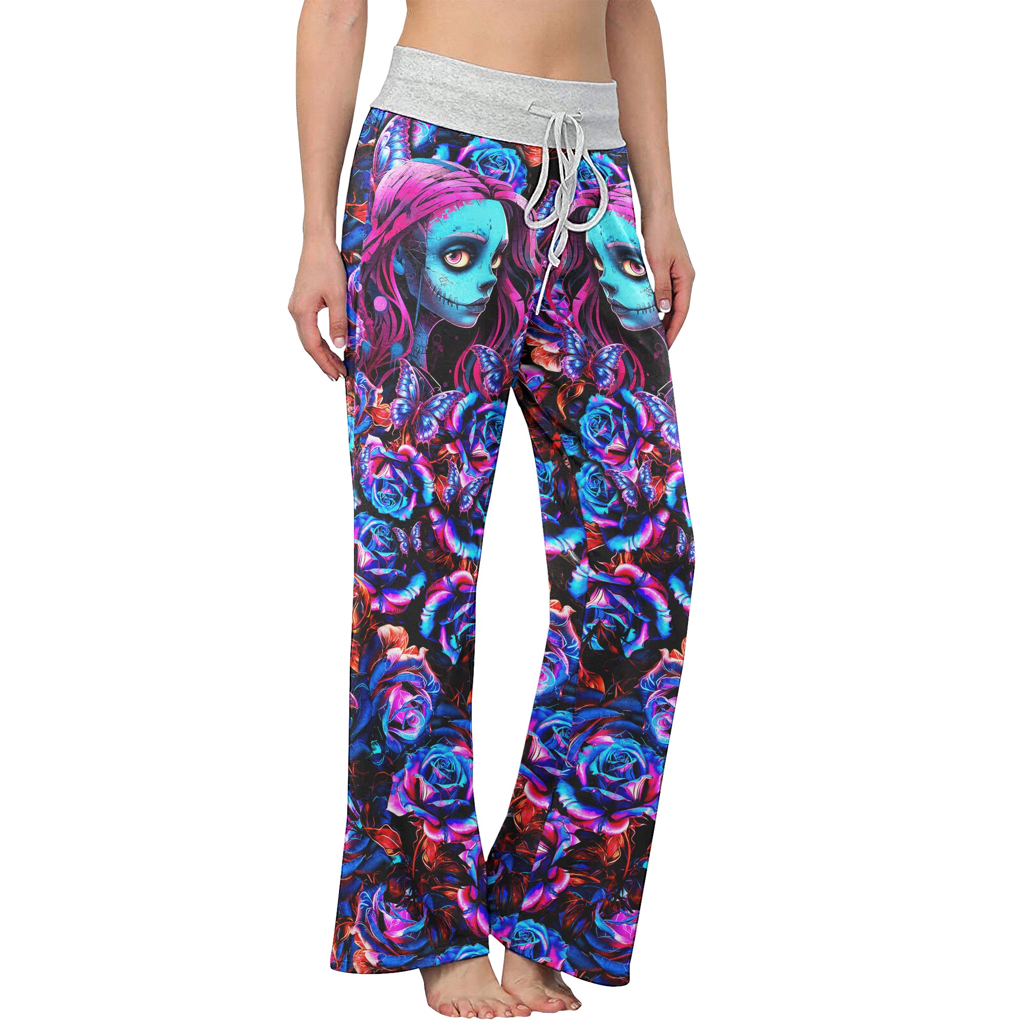 Nightmare Rose Art Women's High-waisted Wide Leg Pants | Wonder Skull