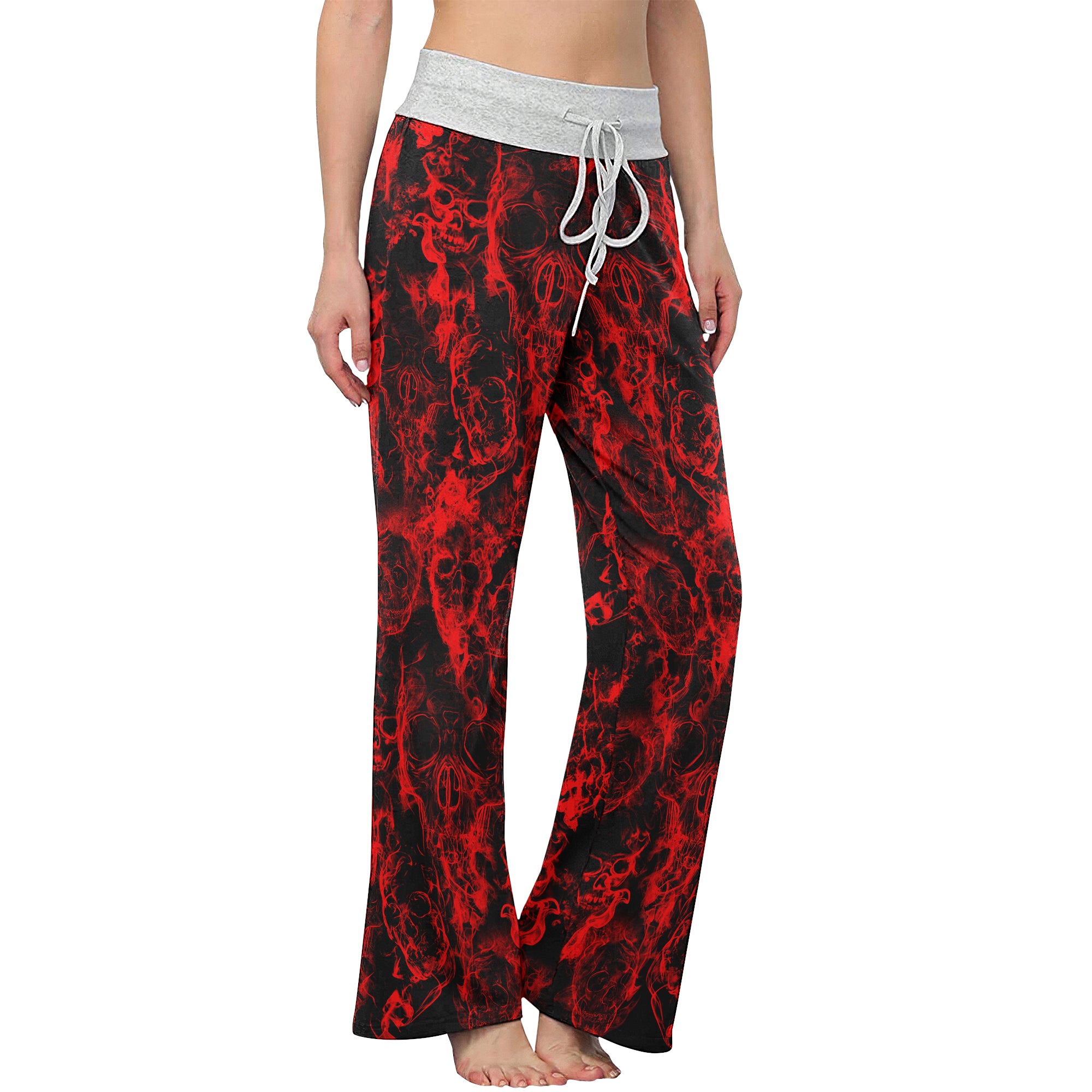 Red Skull Smoke Women's High-waisted Wide Leg Pants | Wonder Skull