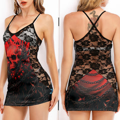 Red Skull Chainbreaker Women's Black Lace Cami Dress Babydolls Nightgowns