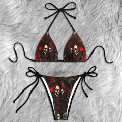 Blood Red Butterfly Skull Micro Triangle Bikini Swimsuit