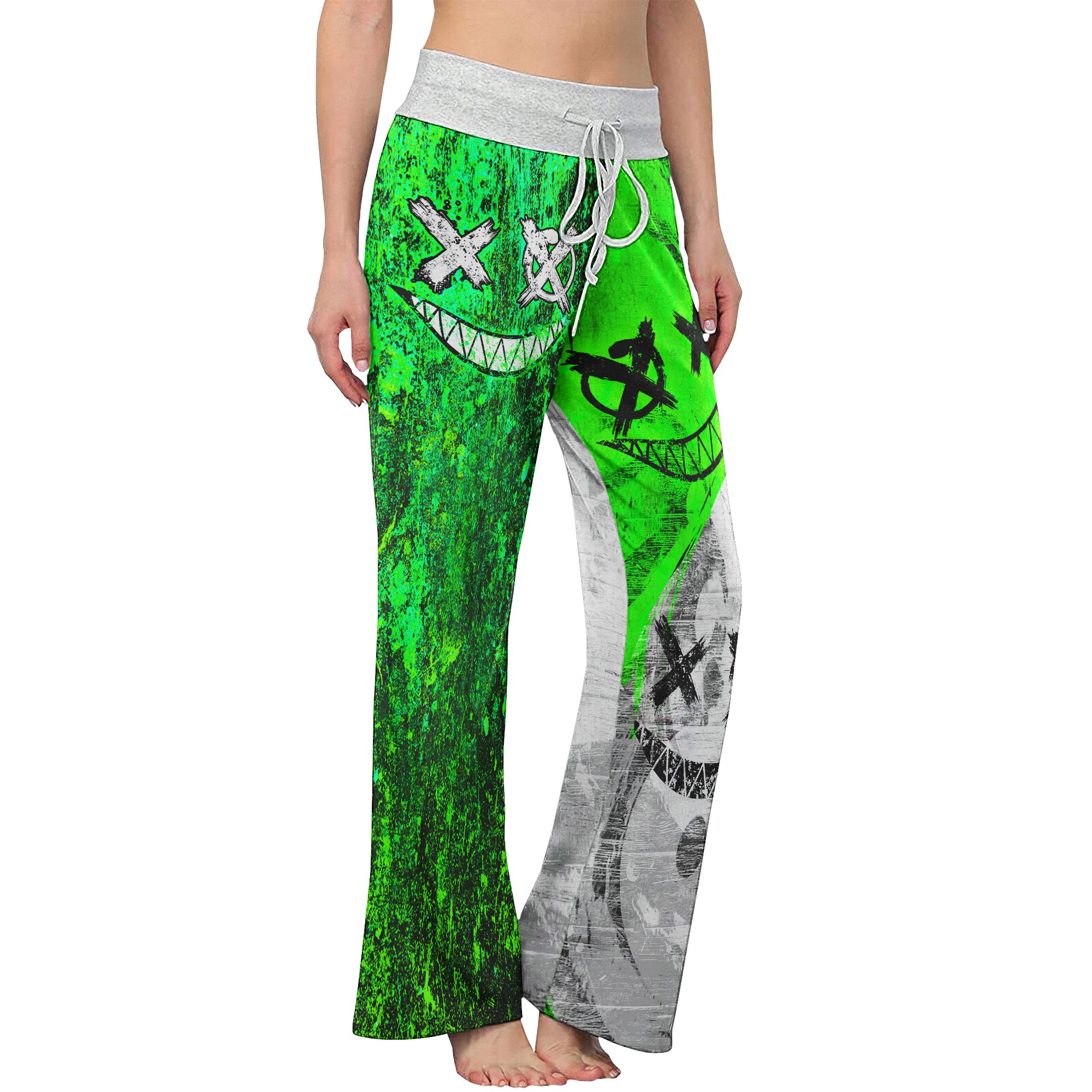Psycho Green Grunge Women's High-waisted Wide Leg Pants | Wonder Skull