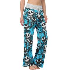 Blue Nightmare Theme Women's High-waisted Wide Leg Pants | Wonder Skull