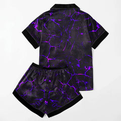 Purple Skull Lava Women's Pajama Sets Top Sleeve & Short Bottom