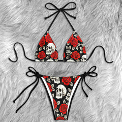 Crimson Requiem Skull Rose Micro Triangle Bikini Swimsuit