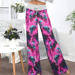 Pink Skull Flaming Women's High-waisted Wide Leg Pants