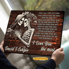 Love You More - Custom Personalized Names Gothic Skull And Roses Canvas