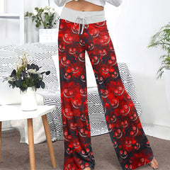 Red Face Skull Pattern Women's High-waisted Wide Leg Pants
