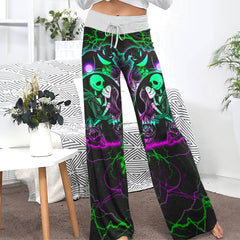 Green Couple Moon Women's High-waisted Wide Leg Pants