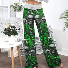 Gothic Skull Verdant Whisper Women's High-waisted Wide Leg Pants
