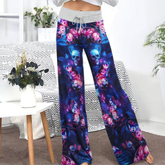 Neon Skull Butterfly Pattern Women's High-waisted Wide Leg Pants